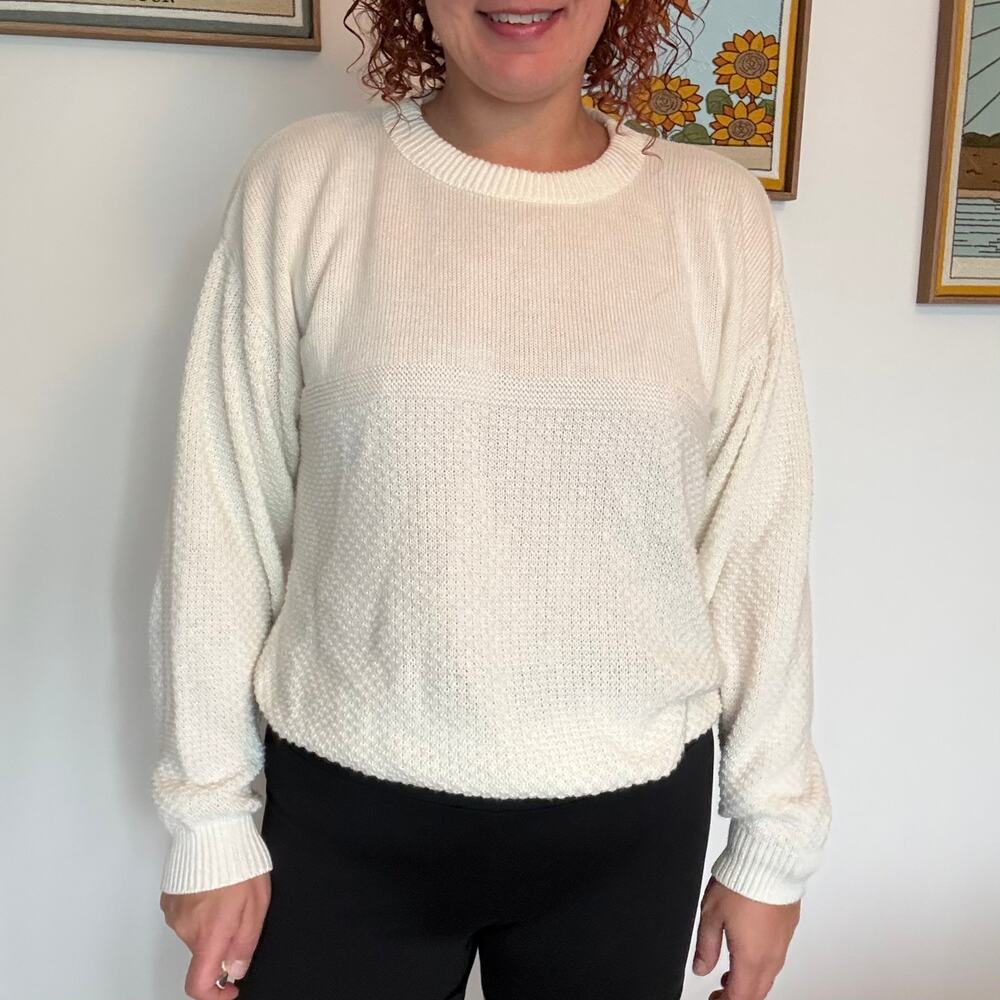 What's Next white cream crewneck sweater size Large